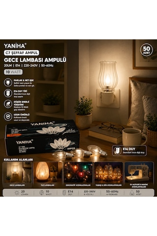 50 Adet Şeffaf Gece Lambası Ampul E14 - 10w C7 5570