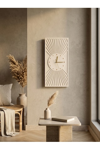 Kaveld Solaria Minimalist Duvar Saati - Modern Bohem Güneş Işınları Motifli Saat, Özel El Yapımı Duvar Saati Bej