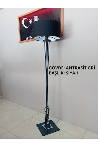 Ahşap Lambader Köşe Lambası Siyah Gri Başlık