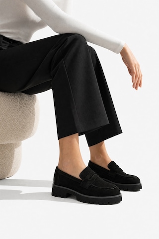 Luvi Shoes Vıonel Siyah Süet Hakiki Deri Kadın Loafer Ayakkabı