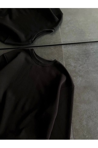 Etiler Collection Kışlık Bisiklet Yaka Üç İplik Basic Sweatshirt - Siyah
