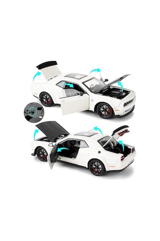 Dodge Challenger Srt Hellcat 1:24 Diecast Metal Araba Koleksiyon Sesli Işıklı Beyaz