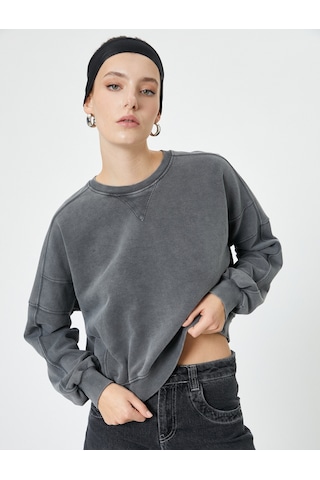 Koton Bisiklet Yaka Sweatshirt Soluk Efektli Standart Kesim Antrasit 4sak10414ek Antrasit