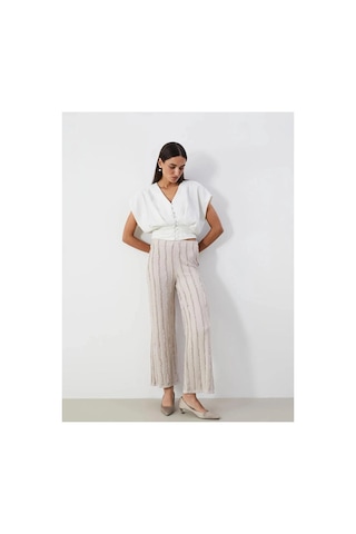 LC Waikiki Lcwaıkıkı Classic Bej Beli Lastikli Dokulu Geniş Paça Kadın Pantolon Lıght Grey