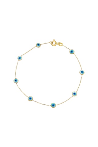 Altınkesesi Altın Nazar Göz Bileklik Tamamı Gözlü - Sarı Altın , Gözler Beyaz Üzerine Mavi Sarı Altın