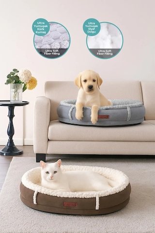 Kürk Peluş Ortopedik Kedi Köpek Evcil Hayvan Yatağı Patichill Yıkanabilir Simba Gri