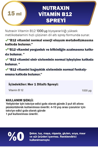Nutraxin Vitamin B12 Sprey 15 ML