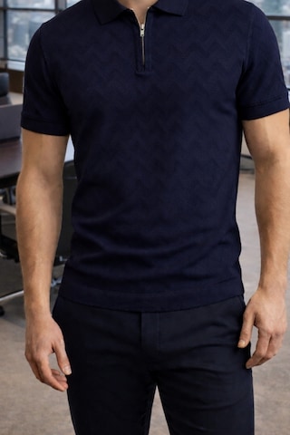 Erkek Slim Fit Fermuarlı Polo Yaka Triko Tişört Lacivert