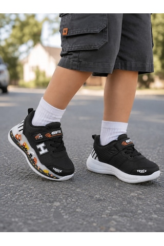 Mini Bonito Kız Erkek Çocuk Sneakers Spor Ayakkabı Desenli Tabanlı Modern Günlük Rahat Çocuk Ayakkabısı Siyah