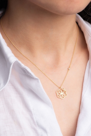 Yaşam Çiçeği 18 Ayar Sarı Altın Kaplama 47 Cm Gümüş Anne Kolyesi