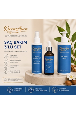 Dermaura Premium Saç Onarım Seti Keratin Saç Bakım Sütü + Saç Bakım Yağı + Onarıcı Saç Bakım Kremi