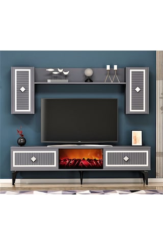 Nil Şömineli Tv Ünitesi Antrasit-gümüş