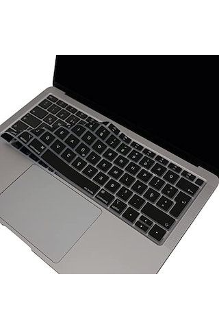 Macbook Air 13 Retina Türkçe F Klavye Koruyucu A1932 A2179 A2337 M1 2018-2020 Uyumlu Silikon Keyboard Cover Touch Id Siyah Siyah