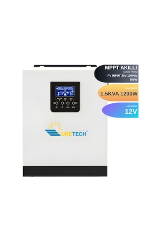 Uretech 1.5Kva 1.2Kw 1200 W Watt Tam Sinüs Akıllı Inverter 12V-220V Invertör