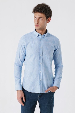 İmza Koyu Mavi Kısalabilir Kollu Desenli Jakarlıcepsiz %100 Pamuk Casual Slim Fit Gömlek 1004230182-koyu Mavi Koyu Mavi