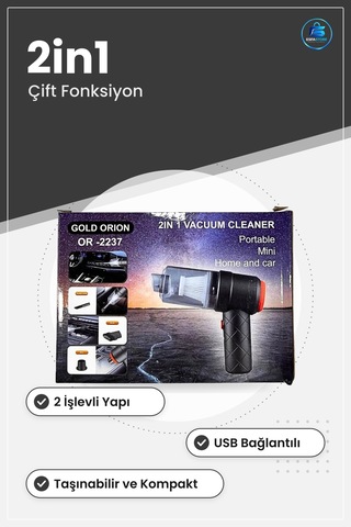 Mini Usb Oto Süpürgesi Araç İçi Taşınabilir 2in1 Çift Fonksiyonlu