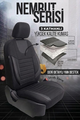 Nemrut Serisi Lakost Kumaş Universal Oto Koltuk Kılıfı Tam Set Siyah