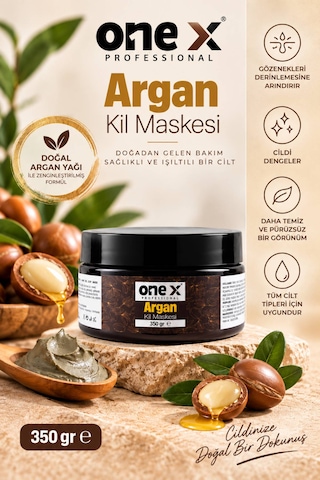 One X Argan Kil Maskesi 100 Ml Argan Yağlı Arındırıcı Yüz Maskesi Gözenek Ve Cilt Bakımı, Dengeleyici Kil Maskesi