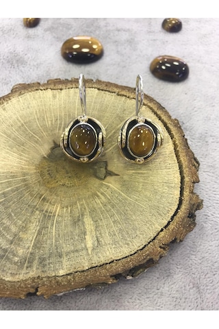 Kaplan Gözü Taşlı Gümüş Küpe 925 Ayar N11.65049