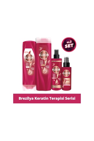 Elidor Brezilya Keratin Terapisi Şampuan + Serum Bakım Kremi + Sıvı Saç Bakım Sütü + Isı İle Aktifleşen Keratin Bakım Kürü