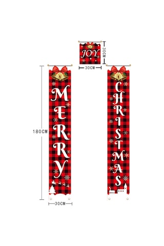 Kangvka Noel Kapı Askısı - Zil Desenli Kumaş Banner, 180x30 Cm, Kırmızı Renk, 3 Seçenekli Stili