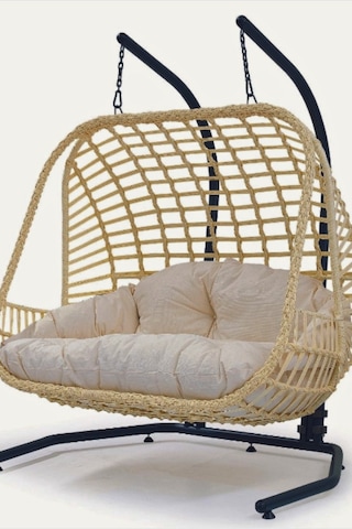 Pucci Home Vivense-balina Gardenya Monalin Çiftli Rattan Berjer Salincak. Krem