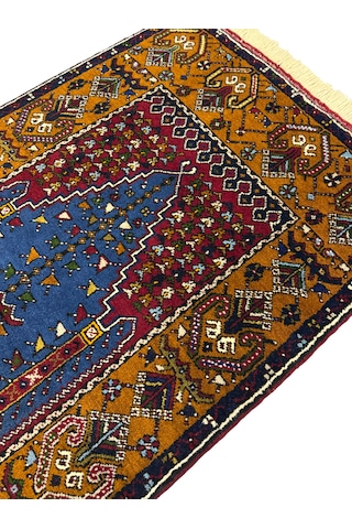 El Dokuma Sıfır Büyük Yahyalı Namazlık 84x160 Kök Boya %100 Yün Seccade Lacivert