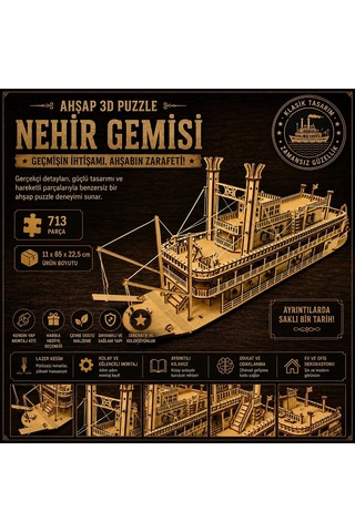Algwooddesign Nehir Gemisi Ahşap Maket Seti 713 Parça Dıy 3d Puzzle Mississippi Buharlı Gemi Koleksiyoner Modeli