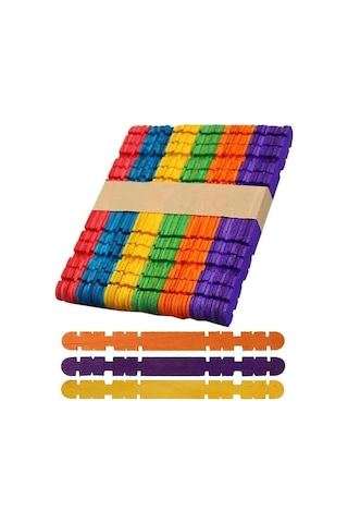 Artlantis Renkli Geçmeli Dil Çubuğu Dar 50 Li 1 Paket Çentikli Tırtıklı Geçirmeli Eklemeli Renkli Dondurma Çubu