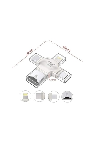 4'ü 1 Arada Otg Kart Okuyucu Dört Bağlantı Noktası: Lightning + Tip C + Micro Usb + Usb Kart Okuyucu
