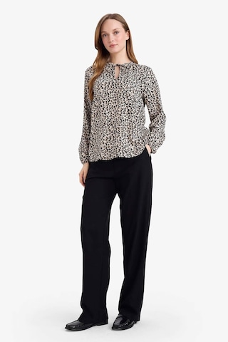 Defacto Regular Fit Bisiklet Yaka Leopar Desenli Uzun Kollu Bluz N1809az26sper103 Ekru-er103