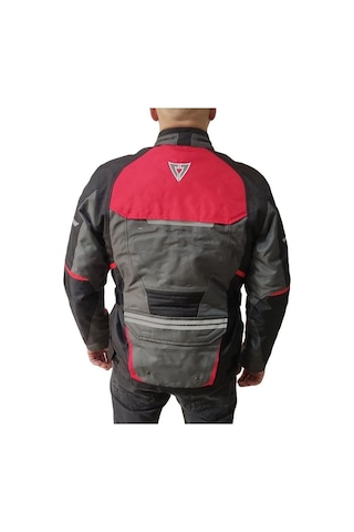 Venom Kopenhag Motosiklet Montu Gri-kırmızı Full Koruma Motorcu Montu