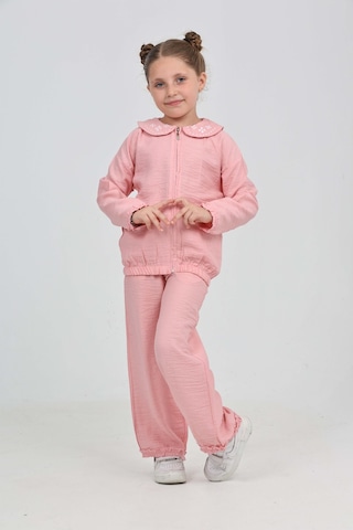 Toontoy Kız Çocuk Yaka Nakışlı Eşofman Takım Açık Pembe