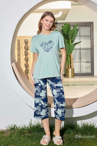 Aydoğan Kadın Pijama Takımı Kapri Kısa Kol Mavi