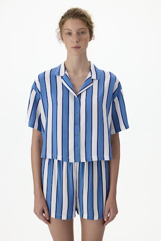 Penti Mavi Vacation Striped Gömlek Şort Pijama Takımı Bl97