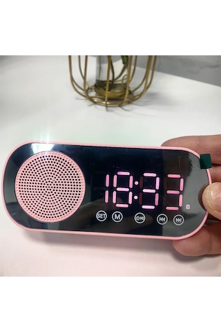 Akıllı Çalar Saat Fm Radyo Bt Modu Çift Alarm Şarj Edilebilir Pil Ve Parlaklık Ayarlı Tasarım Pembe