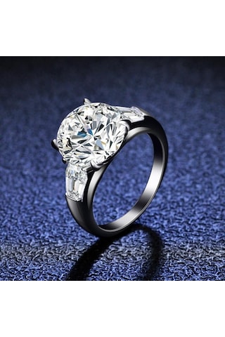 Bagueringen Lüks Büyük 5 Karat Mozanit Pırlanta Yüzük Gümüş 925 Takı Klasik Dört Pençe Tasarım Kadın Alyans Mavi - Yeşil 7.25