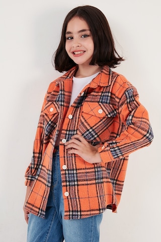 Lela Ekoseli Pamuklu Çift Cepli Kışlık Oduncu Kız Çocuk Gömlek Cf24W81783 Orange
