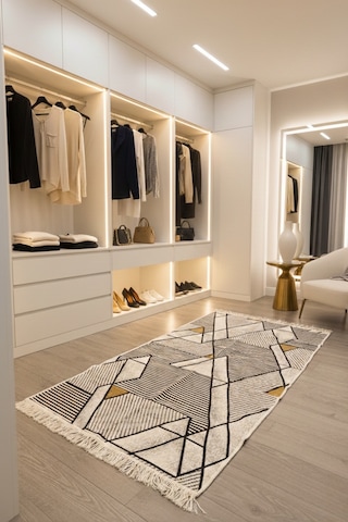 Modern Geometrik Desenli Çift Taraflı İnce Hafif Makinede Yıkanabilir Kilim Renkli