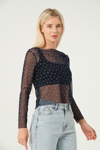 Transparan Bluz Siyah Koyu Lacivert