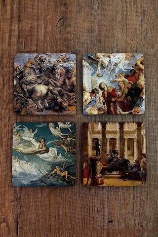 Doğal Taş Bardak Altlığı 4'lü Set 10x10x1 Cm - Mitoloji Stone Coasters Çok Renkli