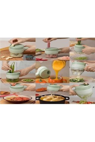 Mufunye El Tutan Kablosuz Elektrikli Mutfak Aleti: 4 Fonksiyonlu Sebze Dilimleyici, Sarımsak Kesici Ve Omlet Karıştırıcı - Yeşil