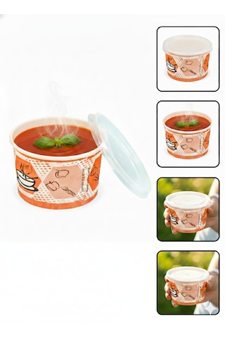 Karton Çorba Kasesi, 16 Oz 473 Ml , Şeffaf Kapaklı, 25 Adet - Paket Servis İçin Sızdırmaz 25