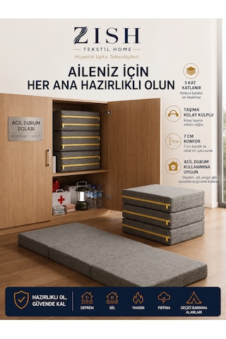 Flexa Gri 7 Cm Katlanır Sünger Yatak Yer Yatağı, Misafir Yatağı Puf, Koltuk, Şilte Ve Minder Kullanımı Taşıma Kulplu Fermuarlı Yıkanabilir Keten Kılıf 24 Dns Orta Sert Sünger Katlanır Yatak