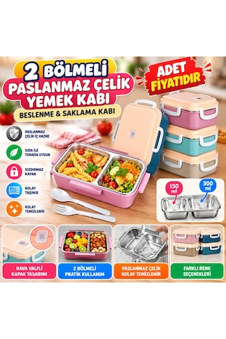 2 Bölmeli 150-300 Ml Paslanmaz Çelik Yemek Kabı Beslenme Kabı Yiyecek Saklama Kabı - 1 Adet Stokta Olan Renk Gönderilir Beyaz - Çok Renkli