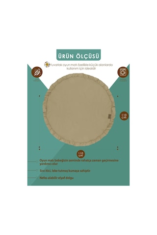 Mordesign Bebek/çocuk Oyun Halısı, Yenidoğan Emekleme Pedi, Aktivite Matı, Çok Amaçlı Minder, Kampçı Serisi 110 X 110 Kapiçino