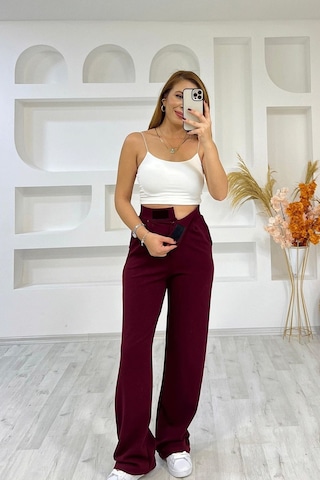İrka Moda Irka Moda Bel Lastikli Cırtlı Palazzo Kırmızı Pantolon Kırmızı