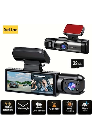 Xuweiwei Dual Kamera Araba Kamerası 1080p On 480p Iç Görüş Ir Gece Görüşü Döngü Kayıt M8 32g Card