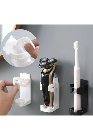 Kangvka Banyo Fırçası Ve Tıraş Makinesi Tutucusu, Abs Plastik, Otomatik Yapıştırıcı Montaj, Su Birikmesi Önleyici, Beyaz, 1 Adet Siyah