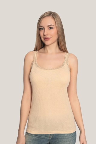 Astrid T Premium Günlük Üst Yazlık Giyim Yumuşak Bluz Kadın Dantelli Askılı Atlet Ten Rengi 3'lü Paket